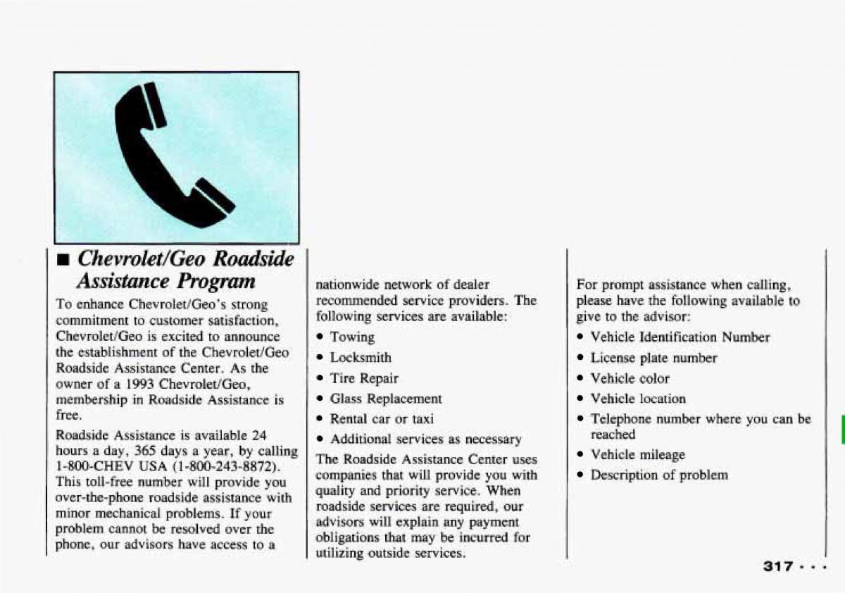 Chevrolet Tracker owners manual / page 319