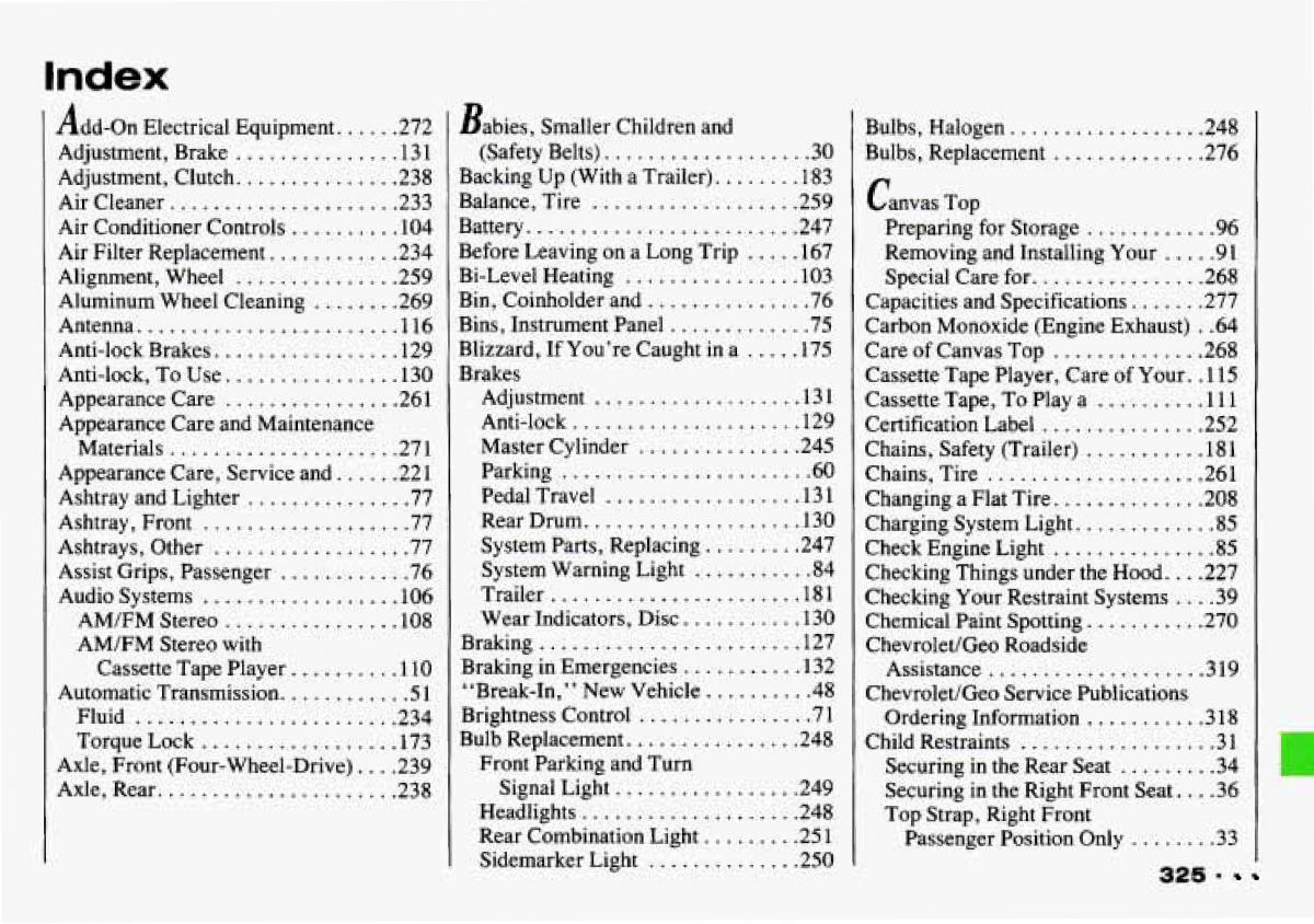 Chevrolet Tracker owners manual / page 327