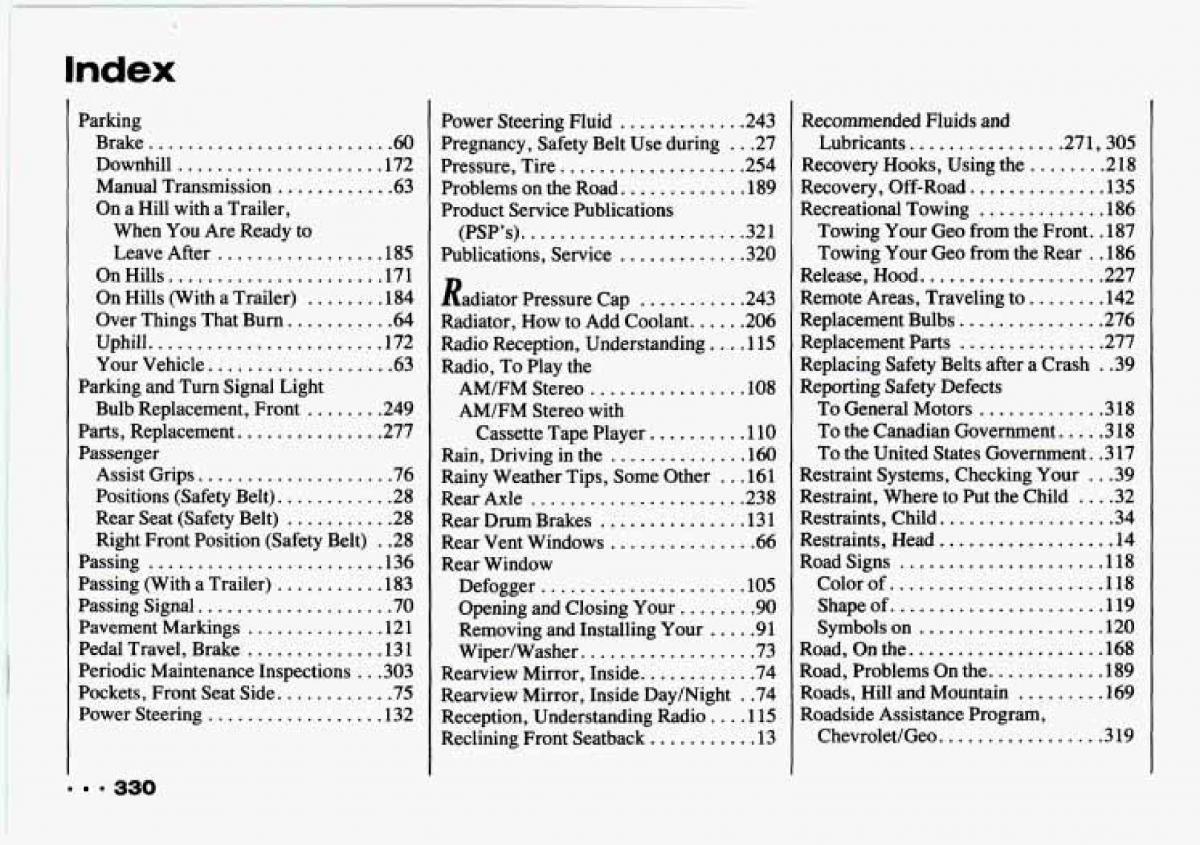 Chevrolet Tracker owners manual / page 332