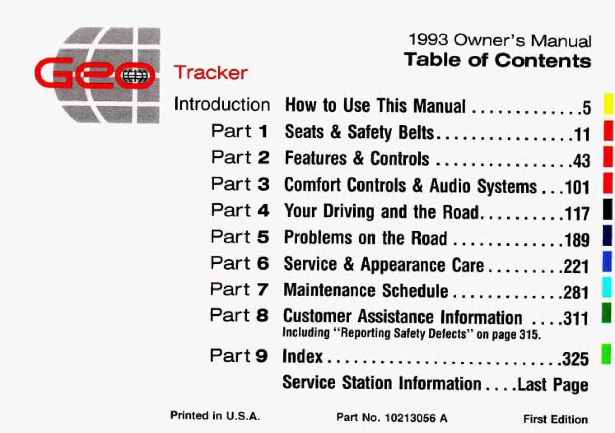 manual  Chevrolet Tracker owners manual / page 3