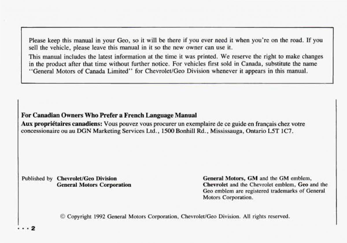 manual  Chevrolet Tracker owners manual / page 4