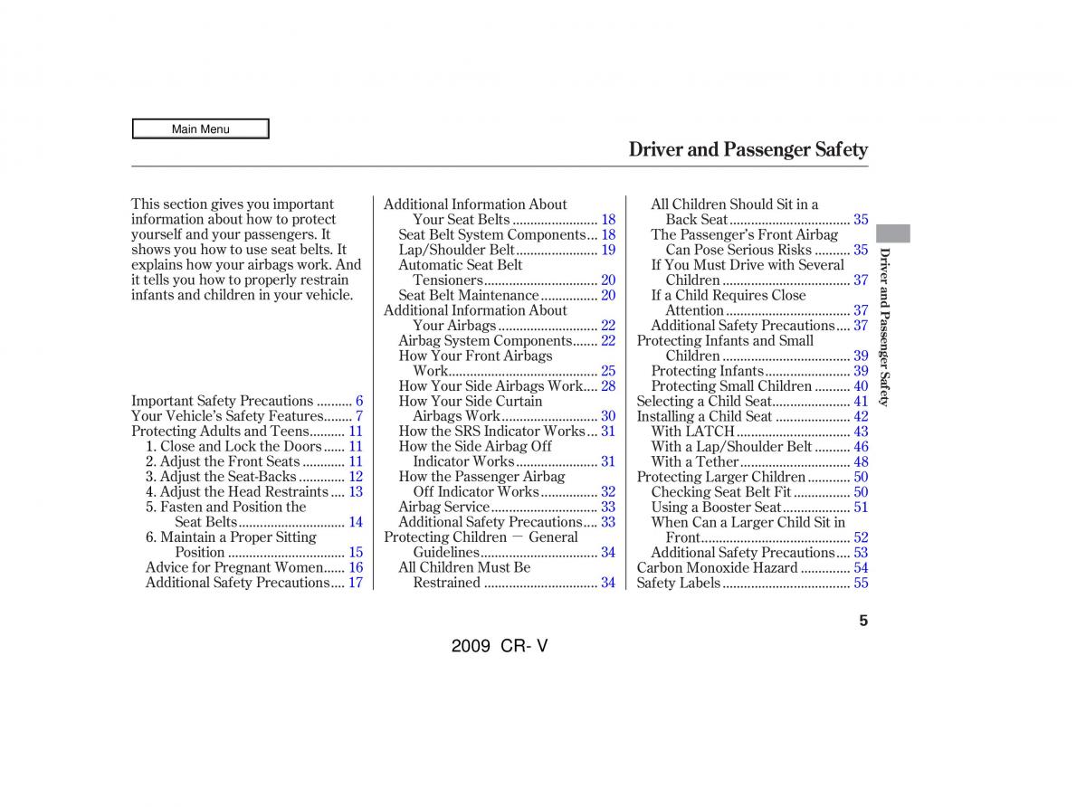 manual  Honda CR V III 3 owners manual / page 9