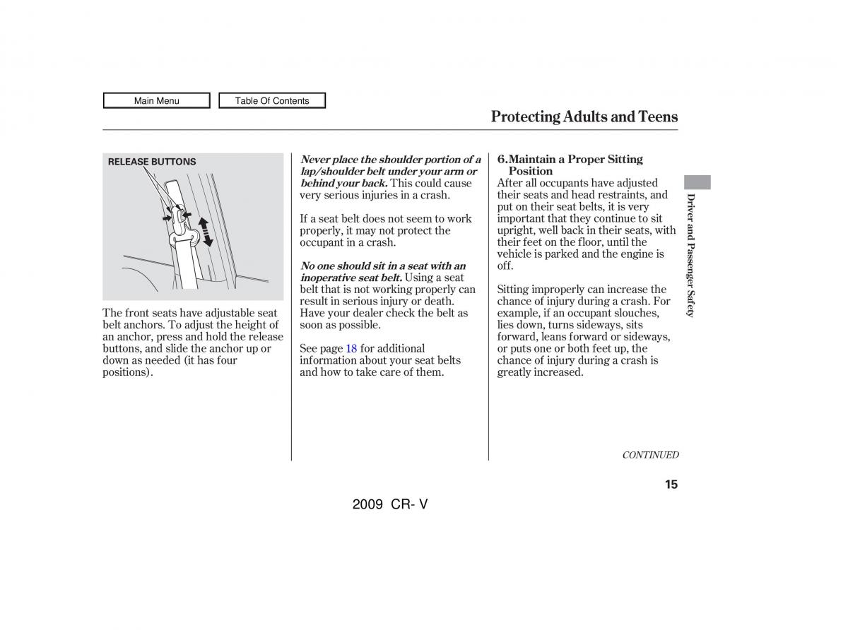 Honda CR V III 3 owners manual / page 19