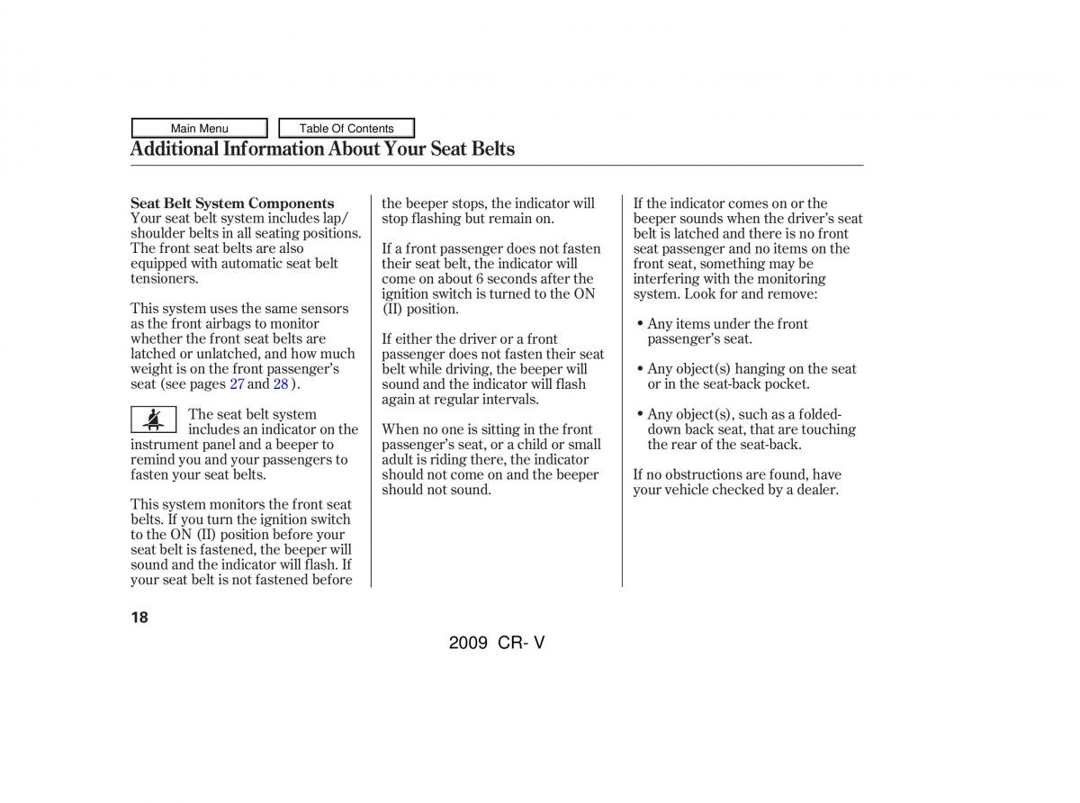 Honda CR V III 3 owners manual / page 22