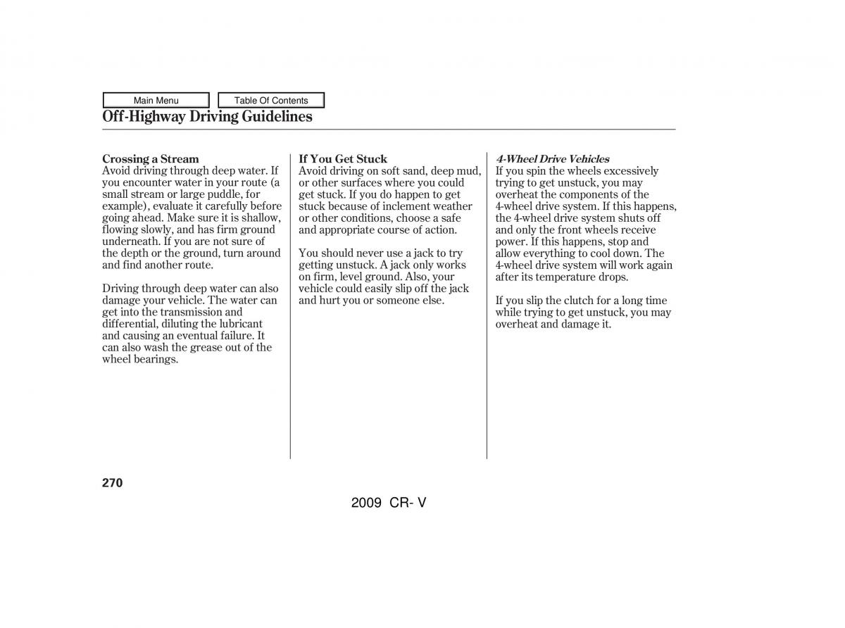 Honda CR V III 3 owners manual / page 274