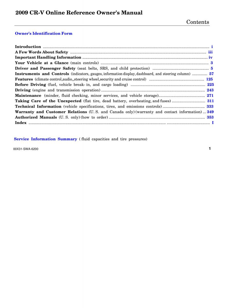 manual  Honda CR V III 3 owners manual / page 5