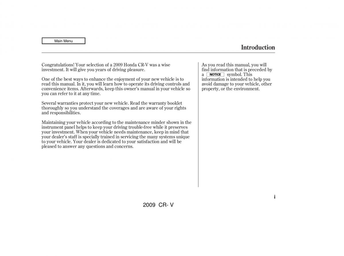 Honda CR V III 3 owners manual / page 1