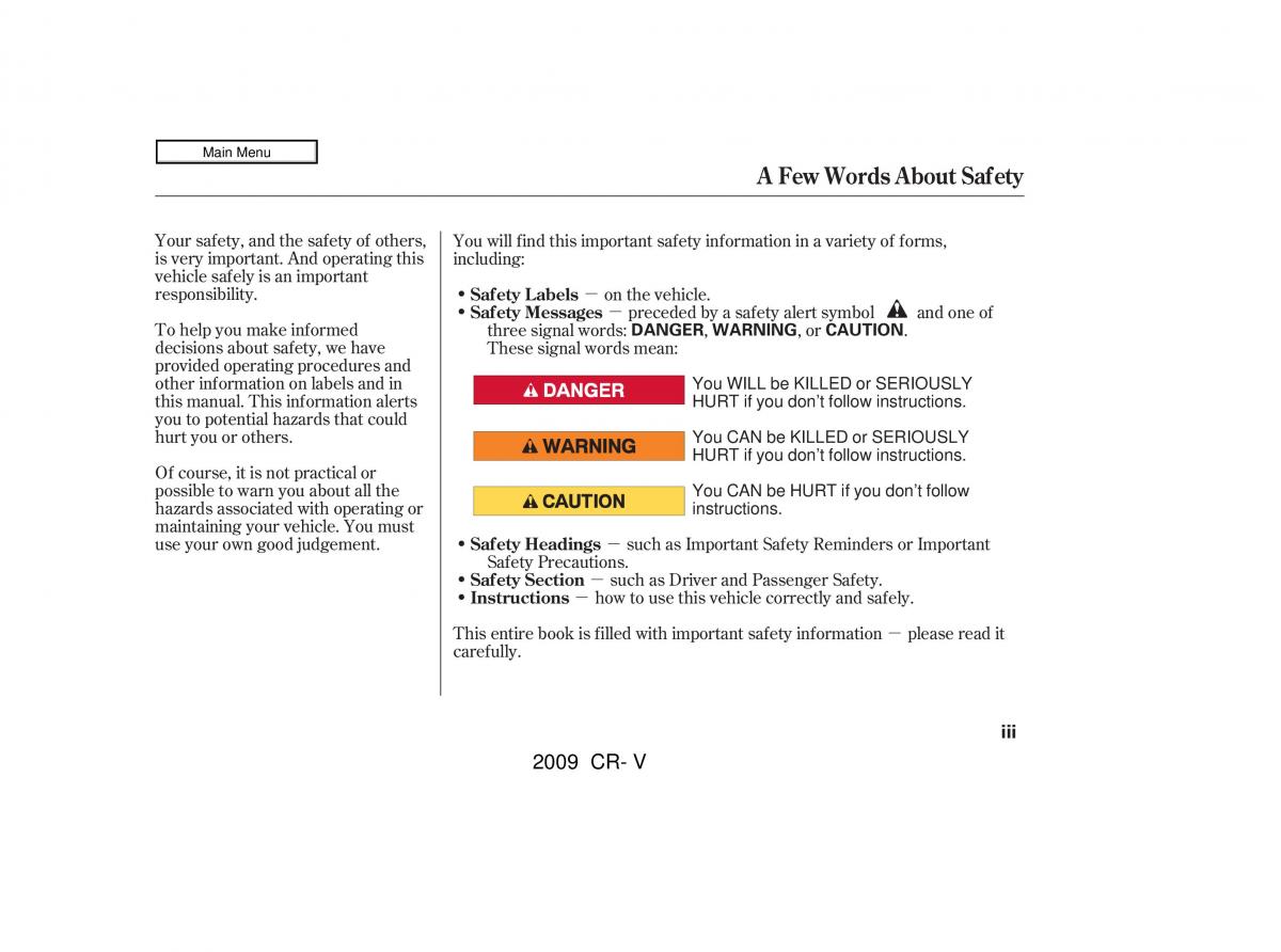 Honda CR V III 3 owners manual / page 3