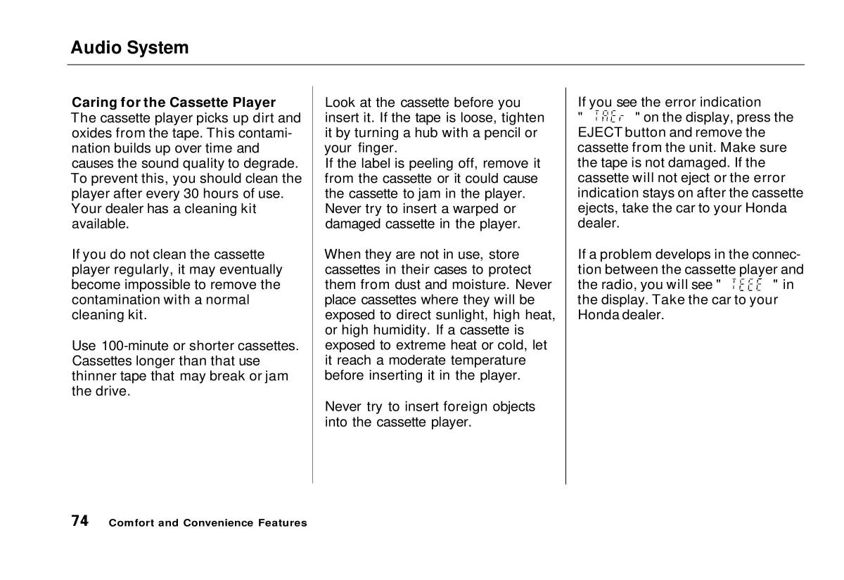 Honda Civic VI 6 Hatchback owners manual / page 70