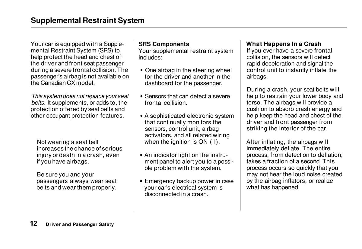 manual  Honda Civic VI 6 Hatchback owners manual / page 13