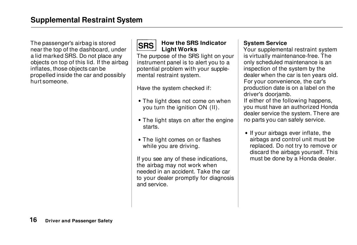 Honda Civic VI 6 Hatchback owners manual / page 17