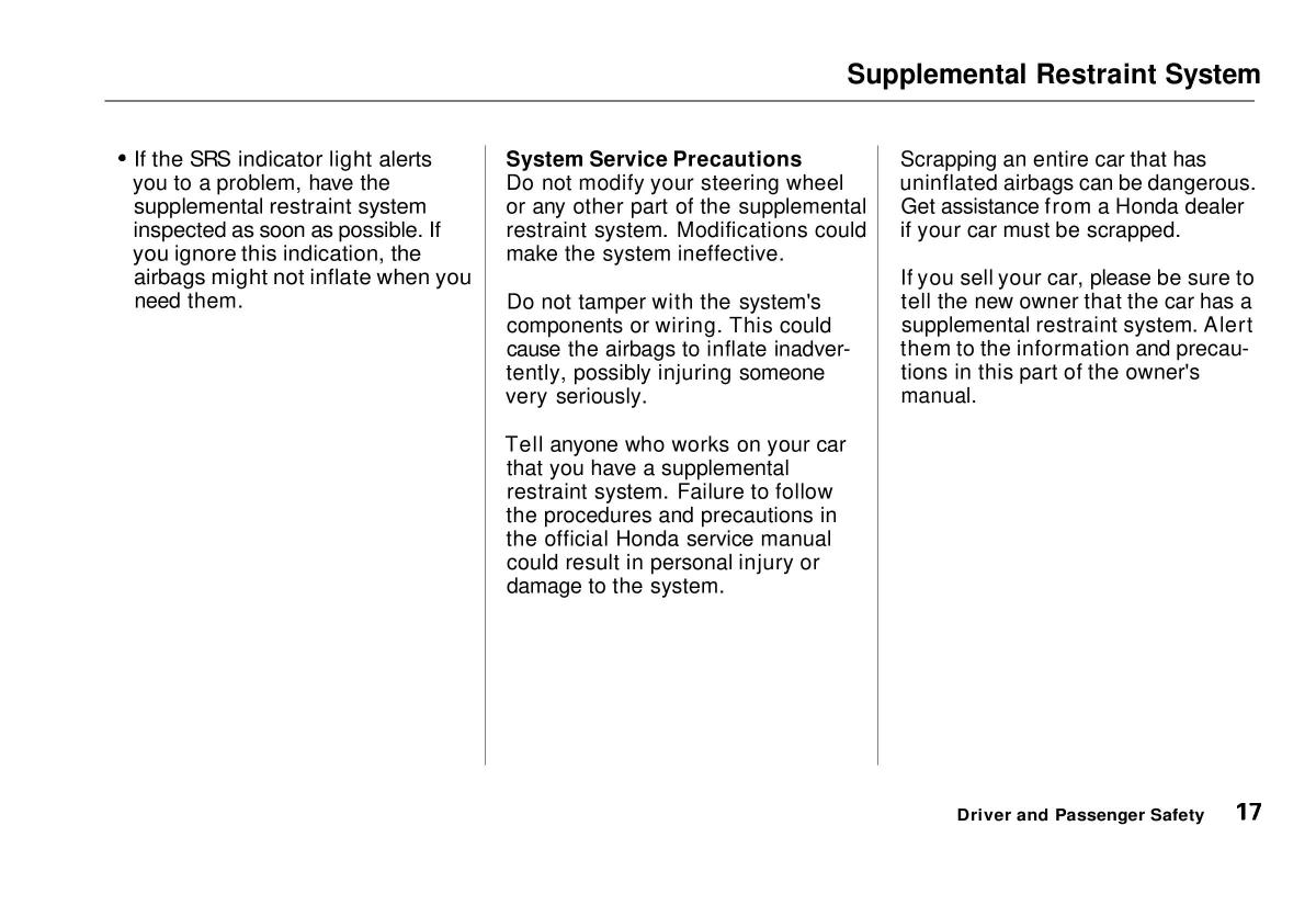 Honda Civic VI 6 Hatchback owners manual / page 18