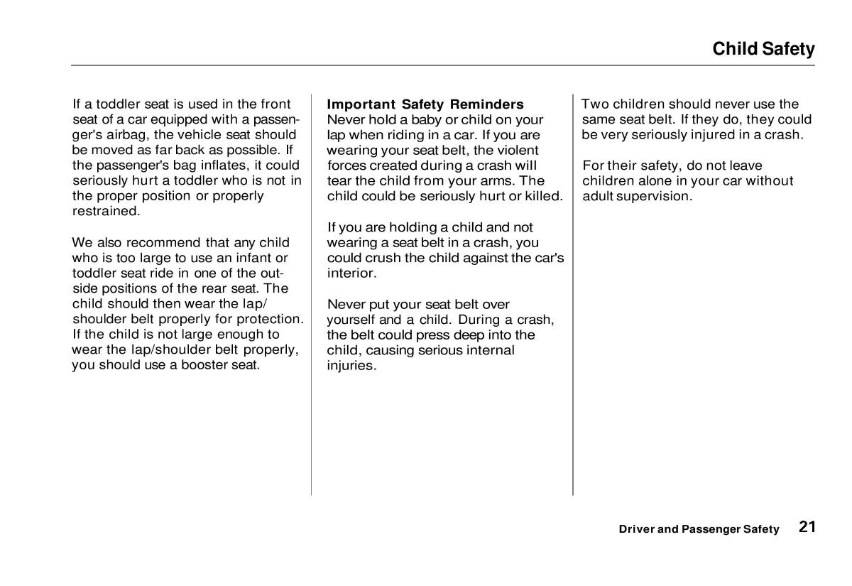 Honda Civic VI 6 Hatchback owners manual / page 22