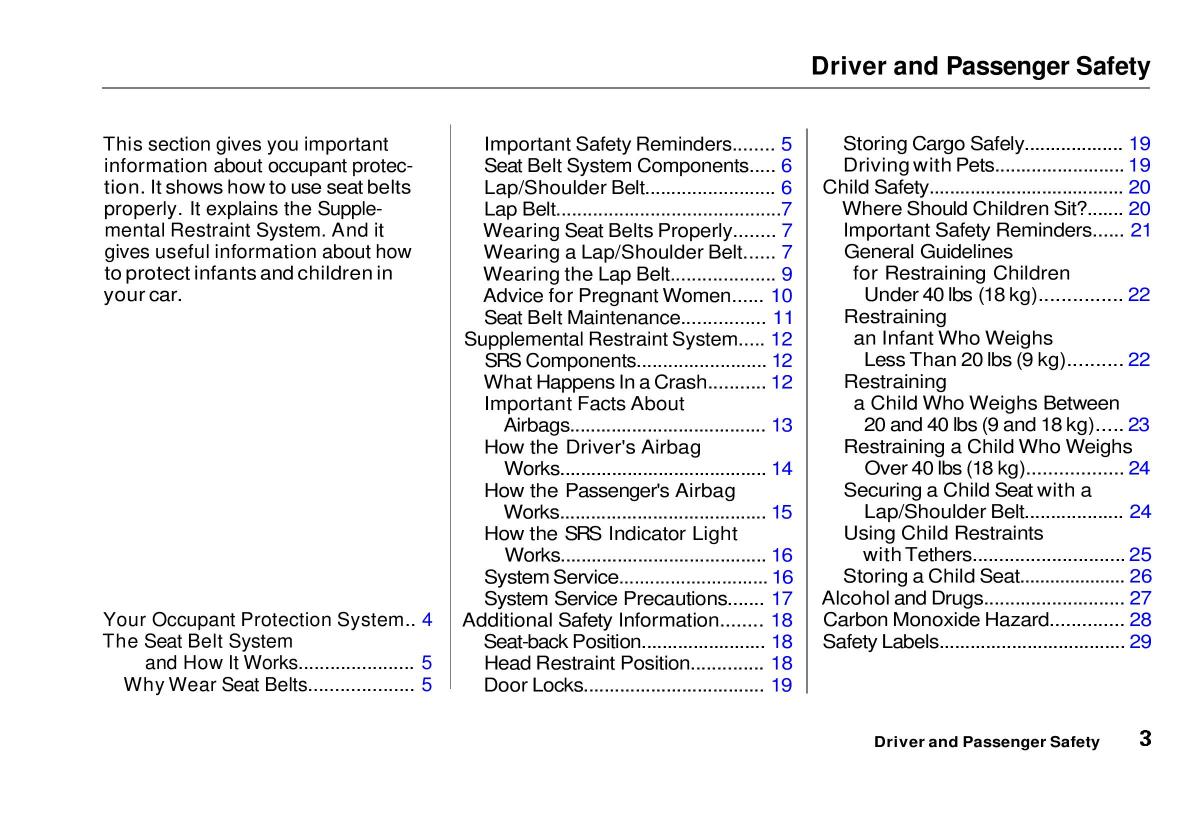Honda Civic VI 6 Hatchback owners manual / page 4