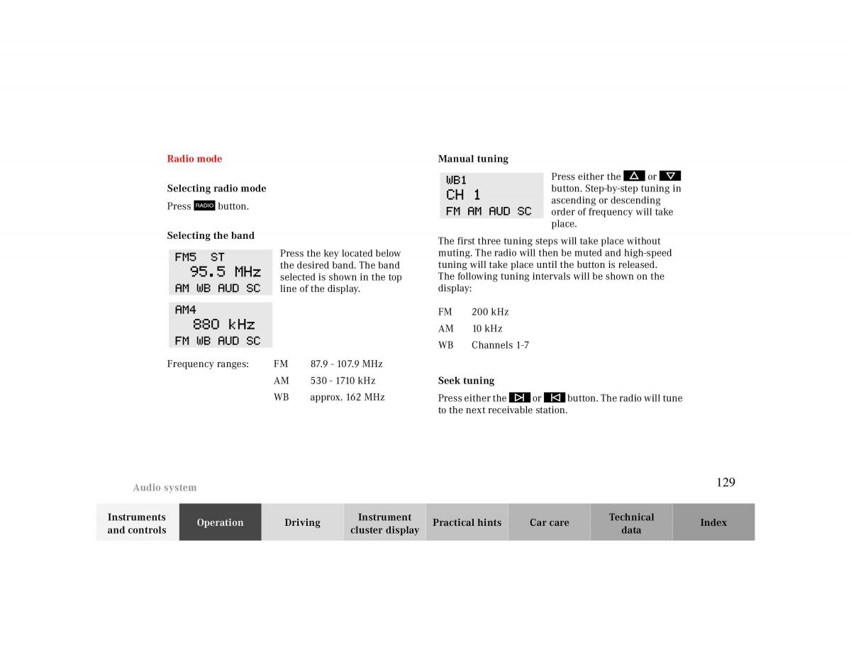 Mercedes Benz CLK 430 W208 owners manual / page 129