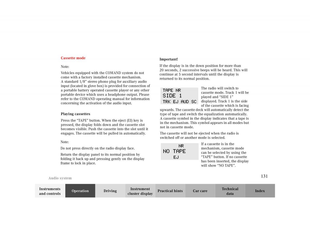 Mercedes Benz CLK 430 W208 owners manual / page 131