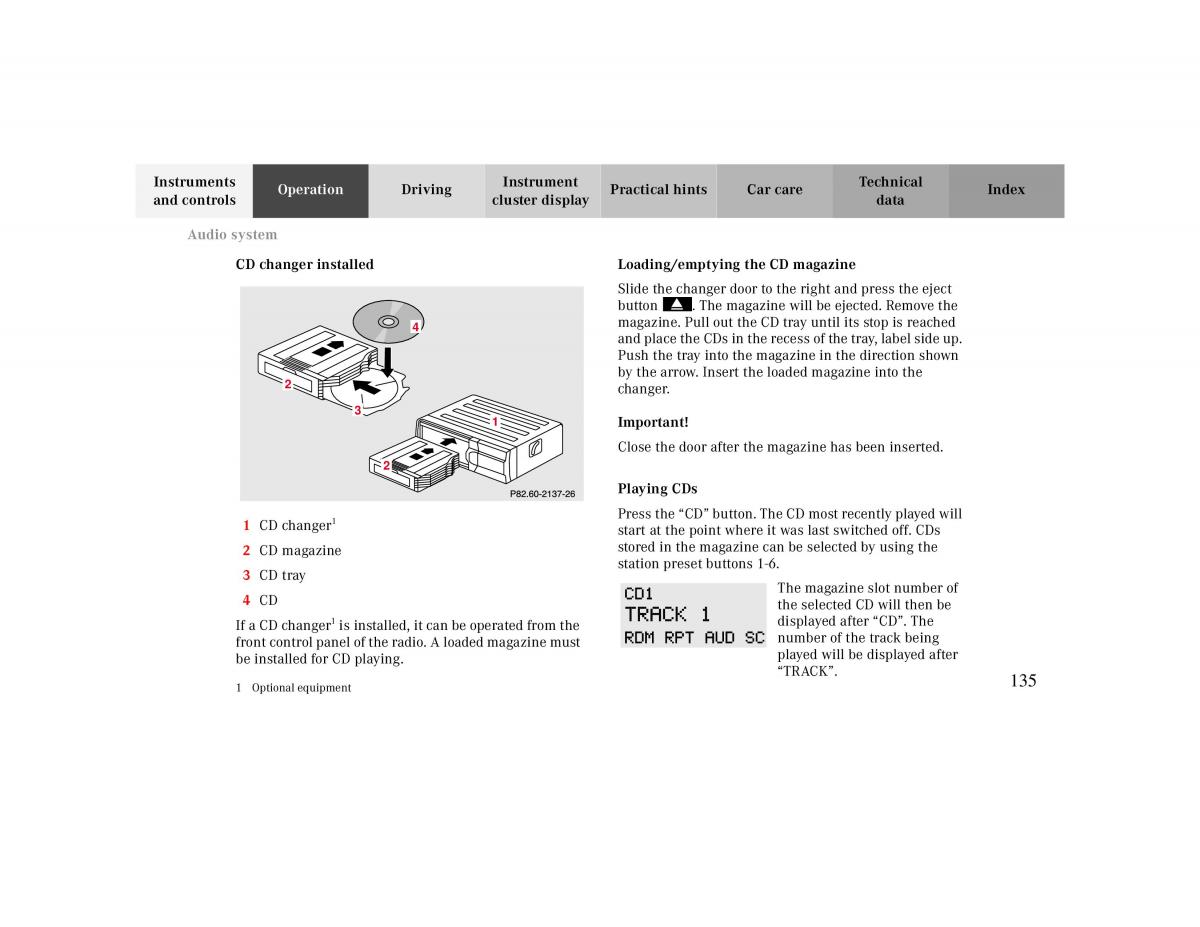 Mercedes Benz CLK 430 W208 owners manual / page 135