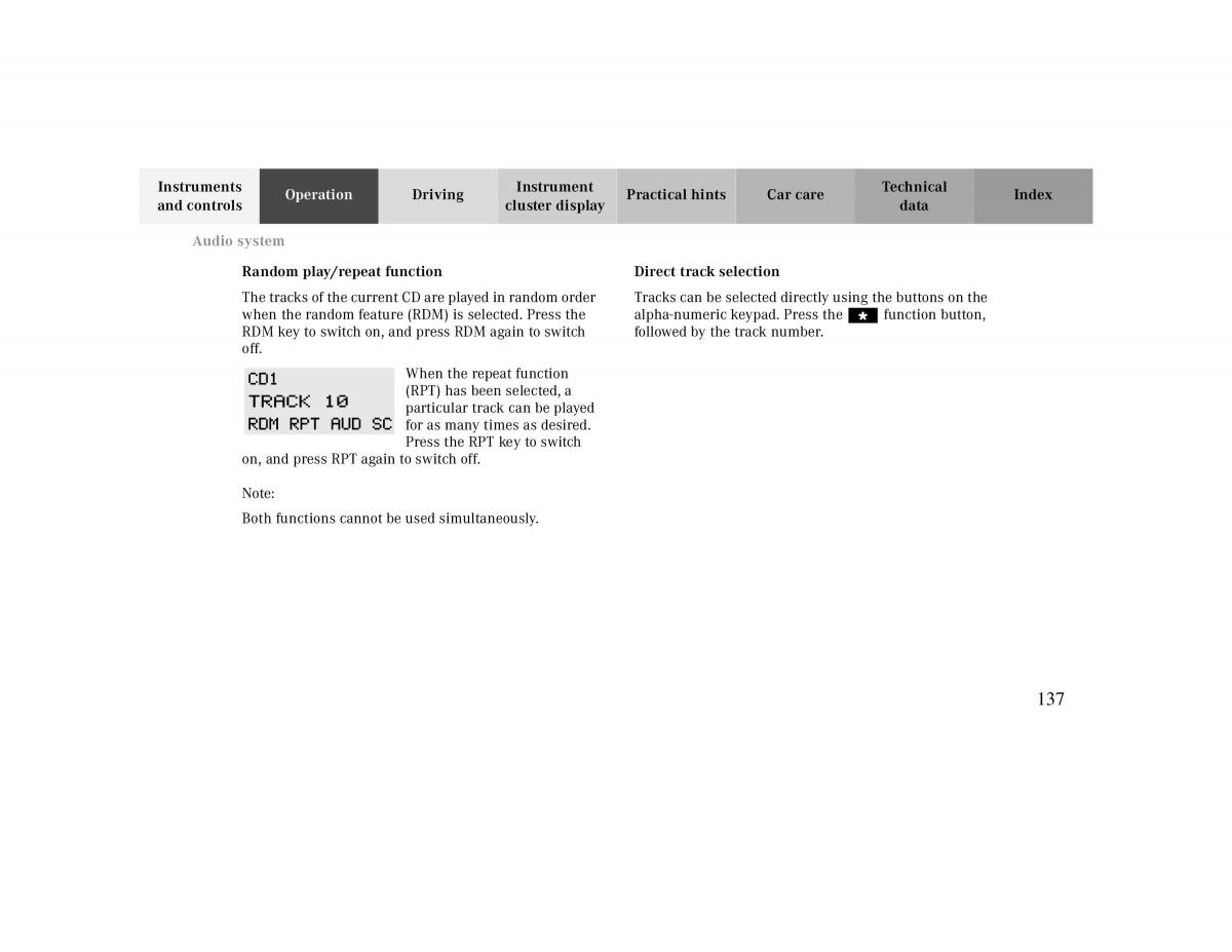 Mercedes Benz CLK 430 W208 owners manual / page 137