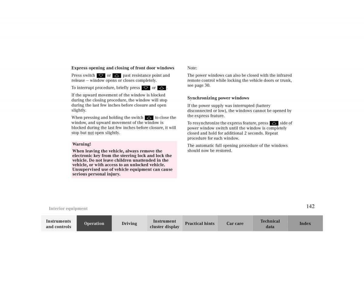 Mercedes Benz CLK 430 W208 owners manual / page 142
