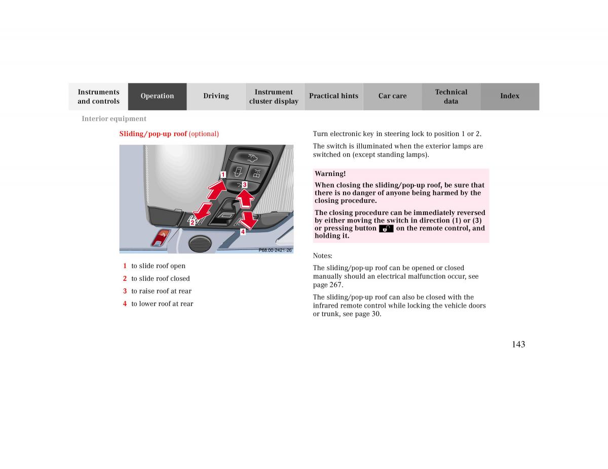 Mercedes Benz CLK 430 W208 owners manual / page 143