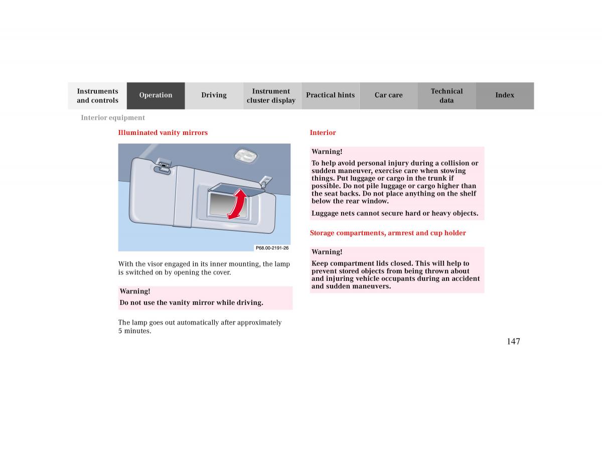 Mercedes Benz CLK 430 W208 owners manual / page 147
