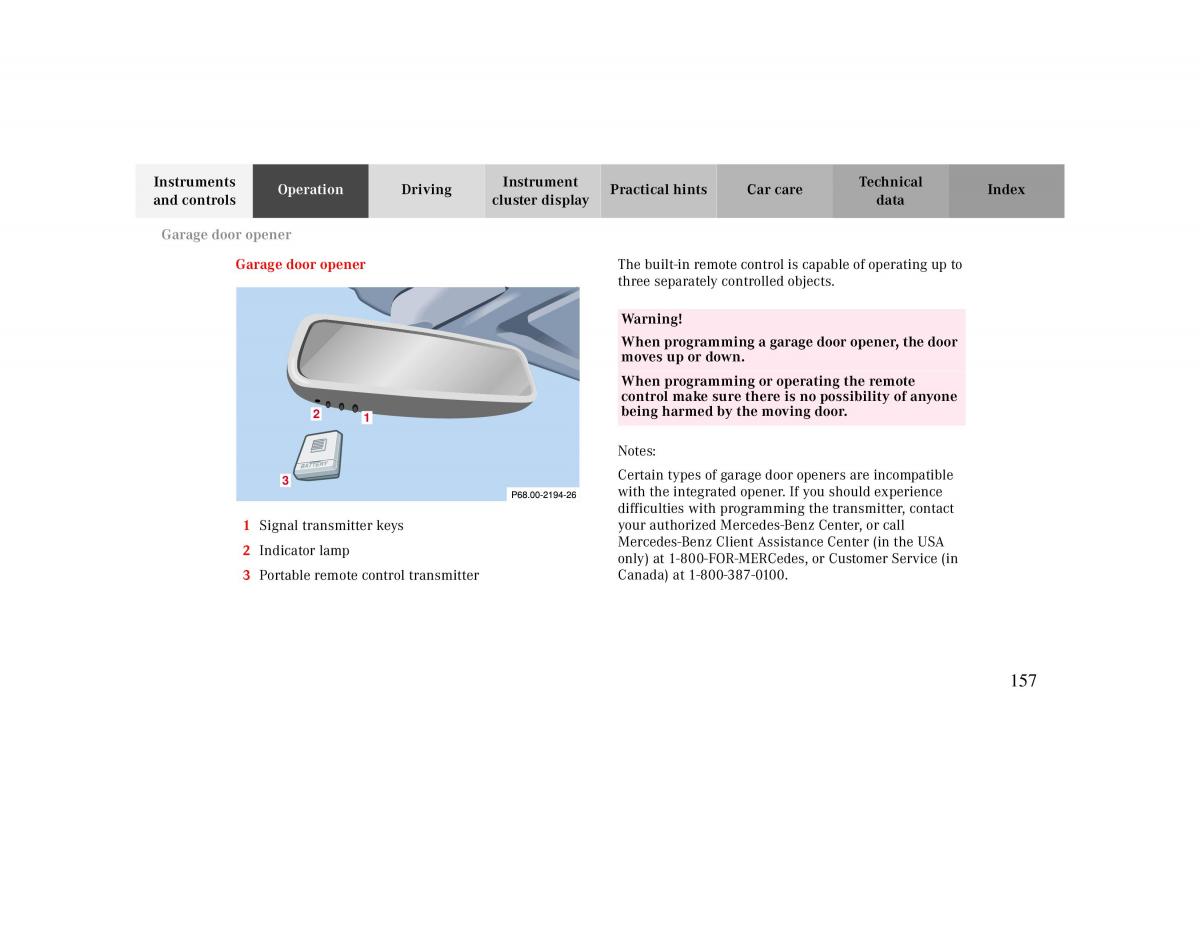 Mercedes Benz CLK 430 W208 owners manual / page 157