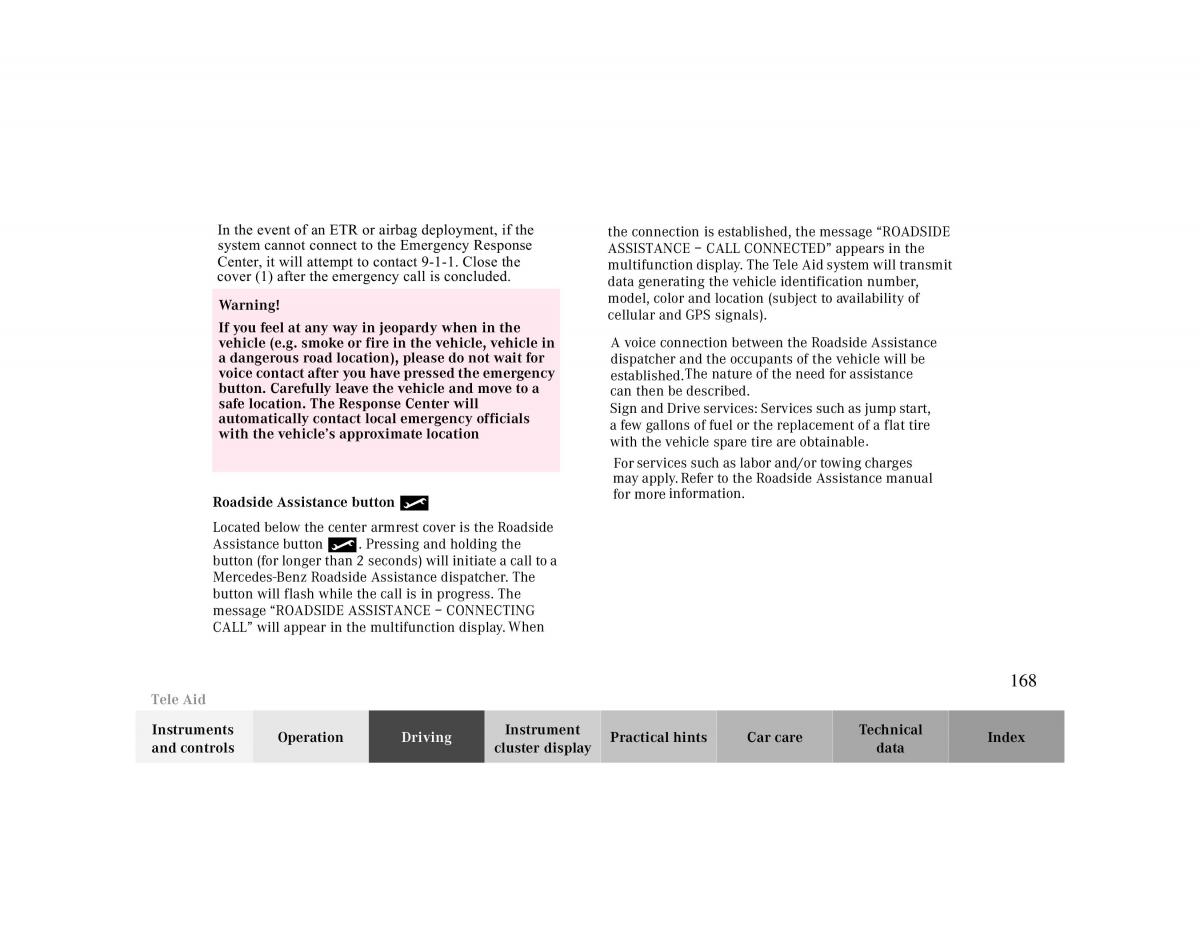 Mercedes Benz CLK 430 W208 owners manual / page 168