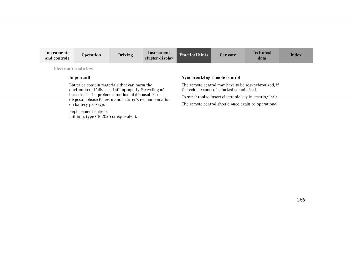 Mercedes Benz CLK 430 W208 owners manual / page 266