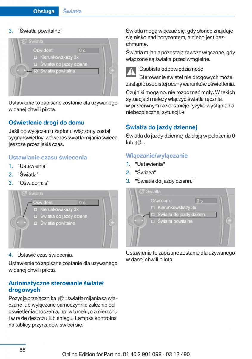 BMW 3 F30 instrukcja obslugi / page 88