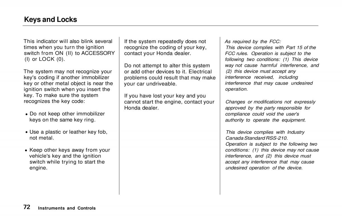 Honda Prelude V 5 owners manual / page 73