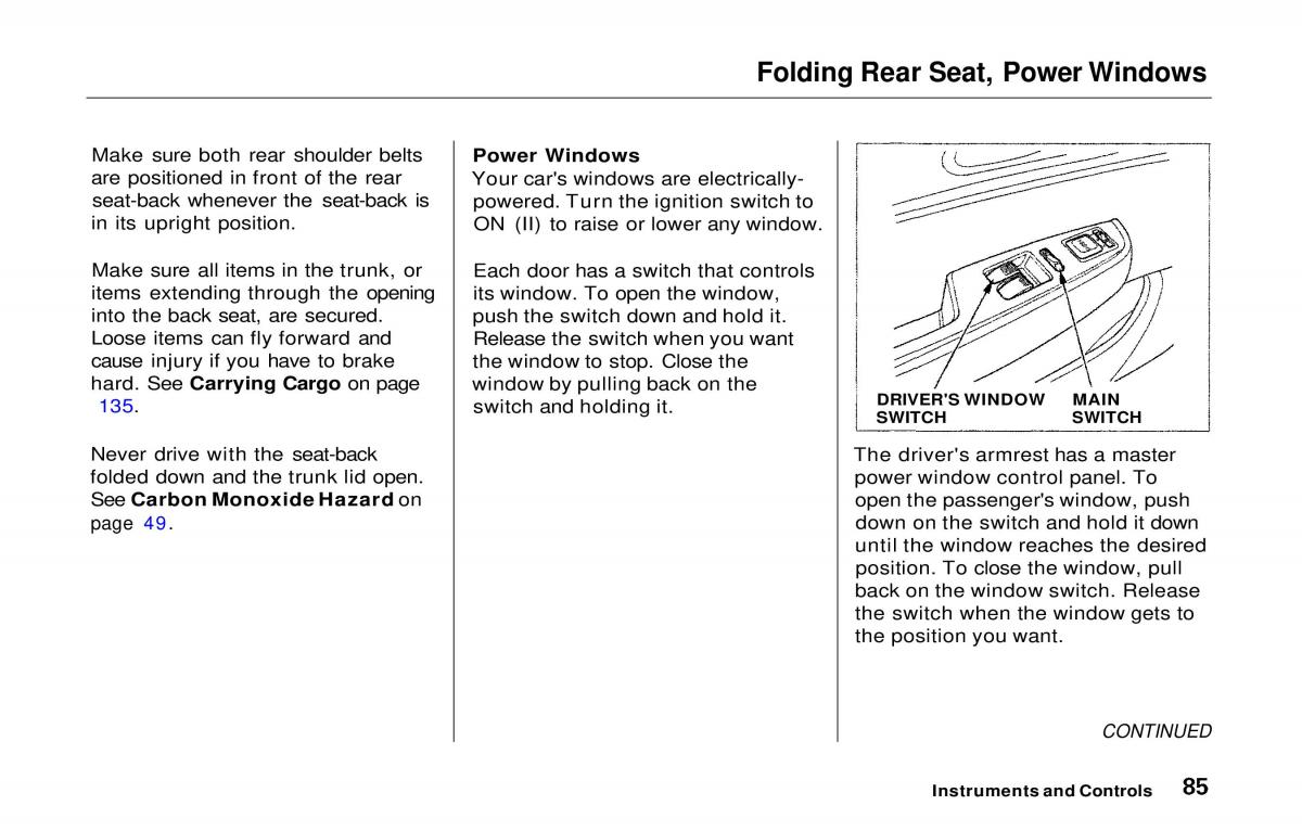 Honda Prelude V 5 owners manual / page 86