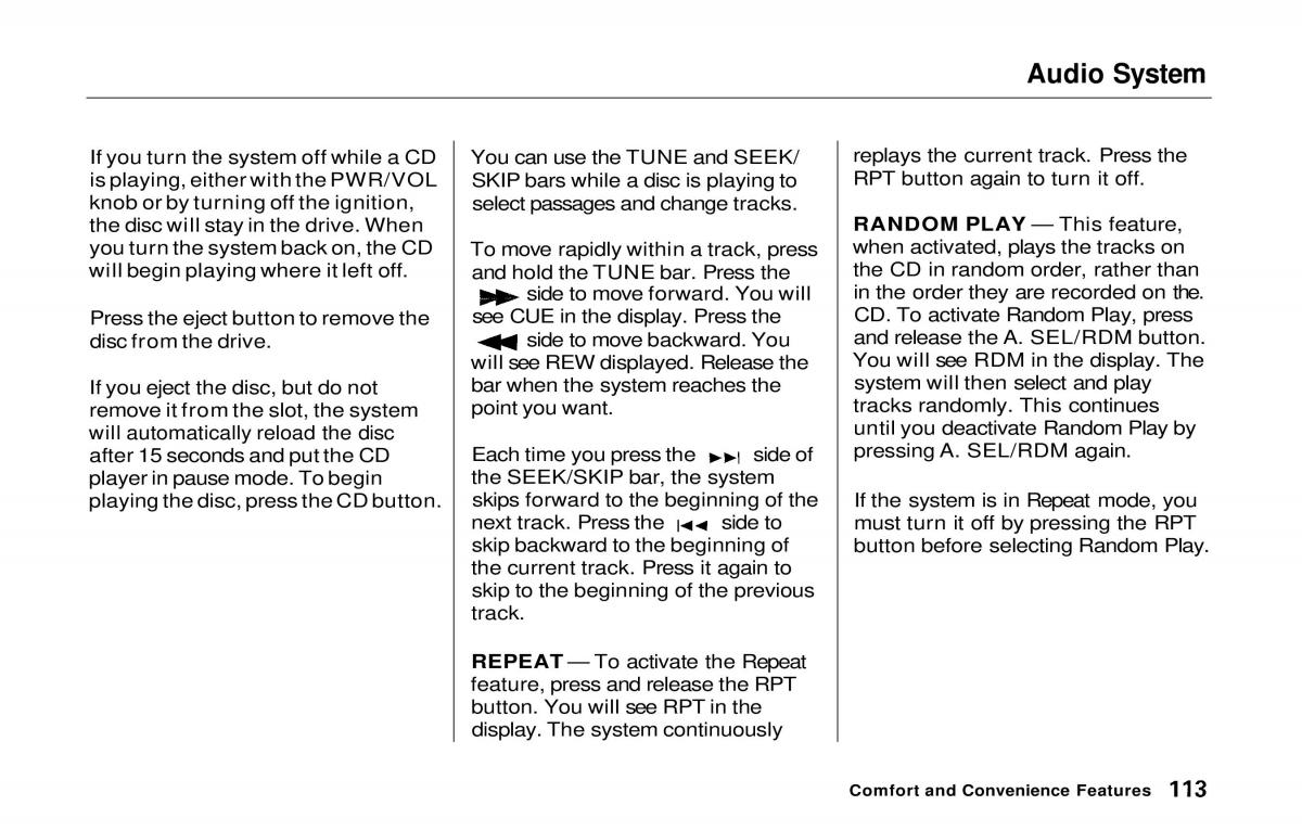 Honda Prelude V 5 owners manual / page 113