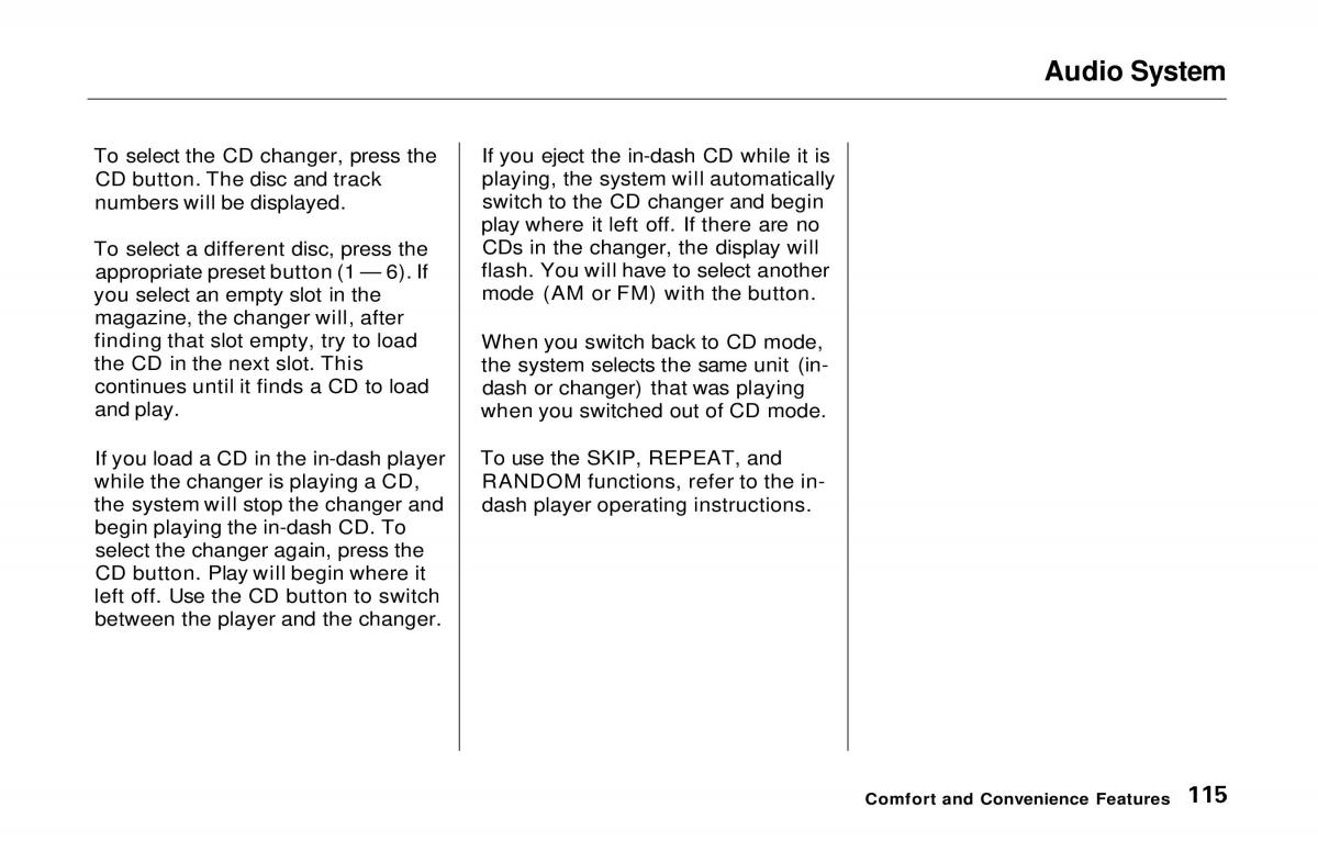 Honda Prelude V 5 owners manual / page 115