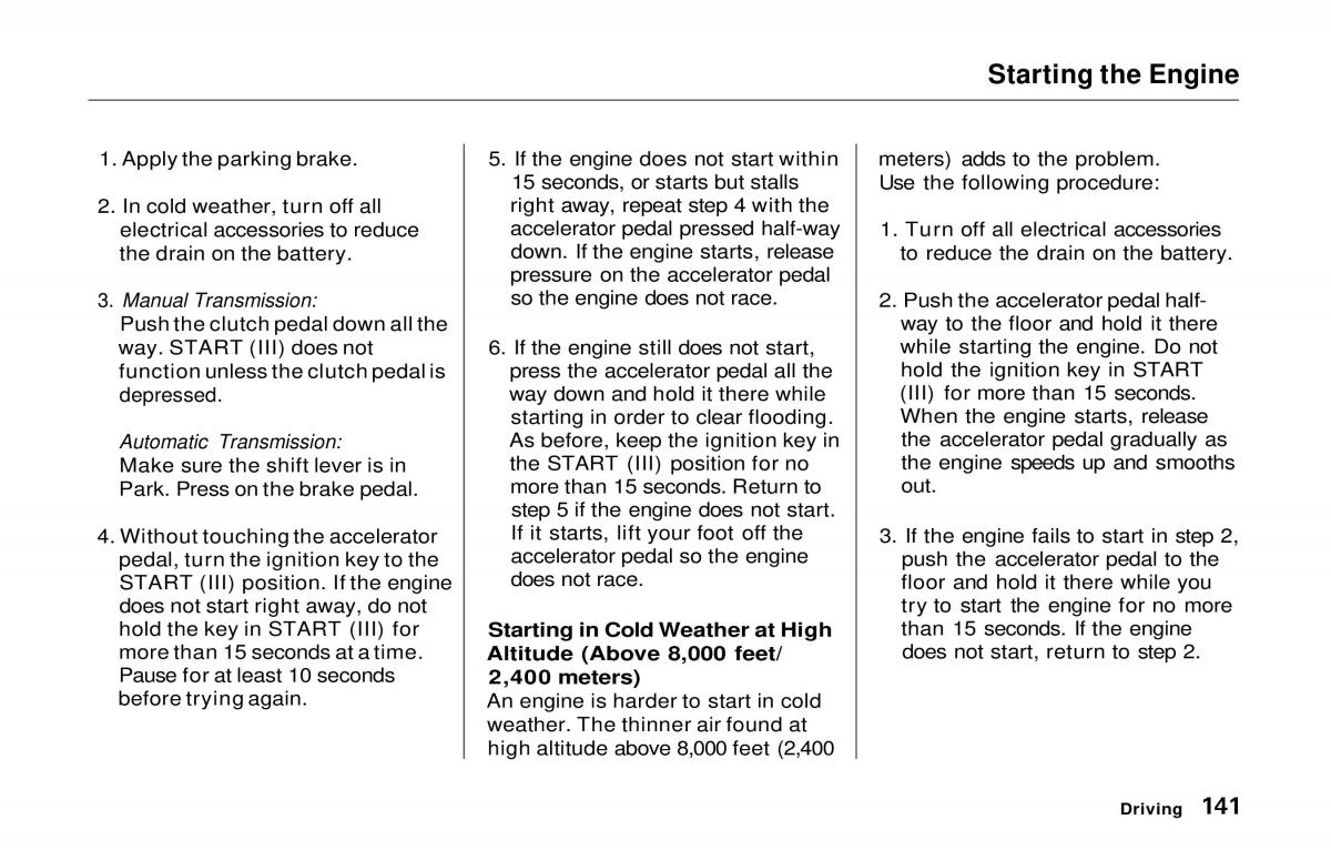 Honda Prelude V 5 owners manual / page 139