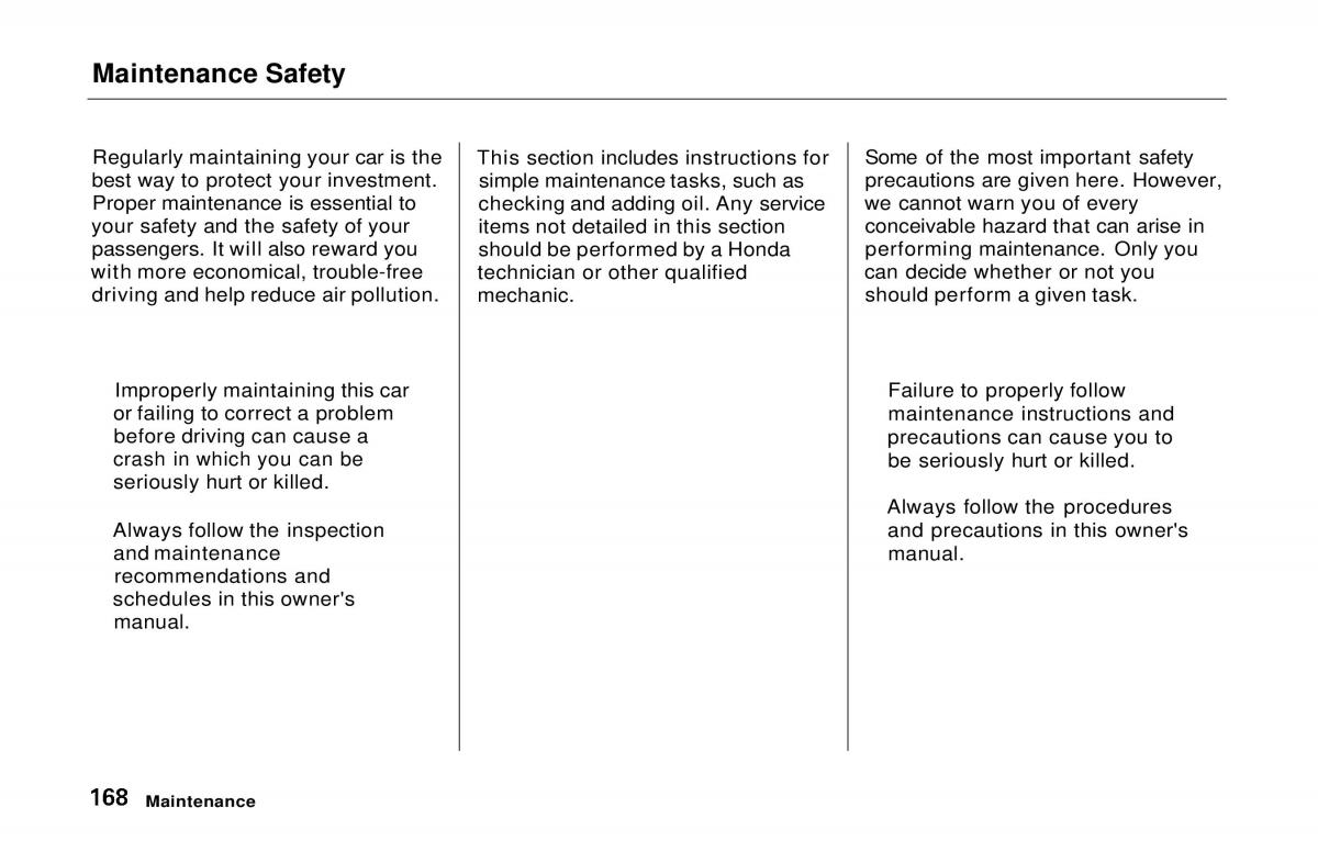 Honda Prelude V 5 owners manual / page 165