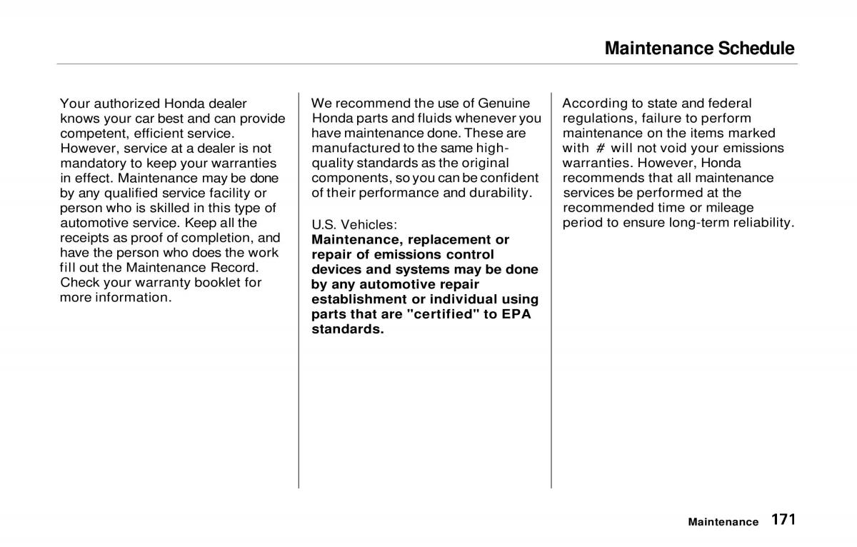 Honda Prelude V 5 owners manual / page 168