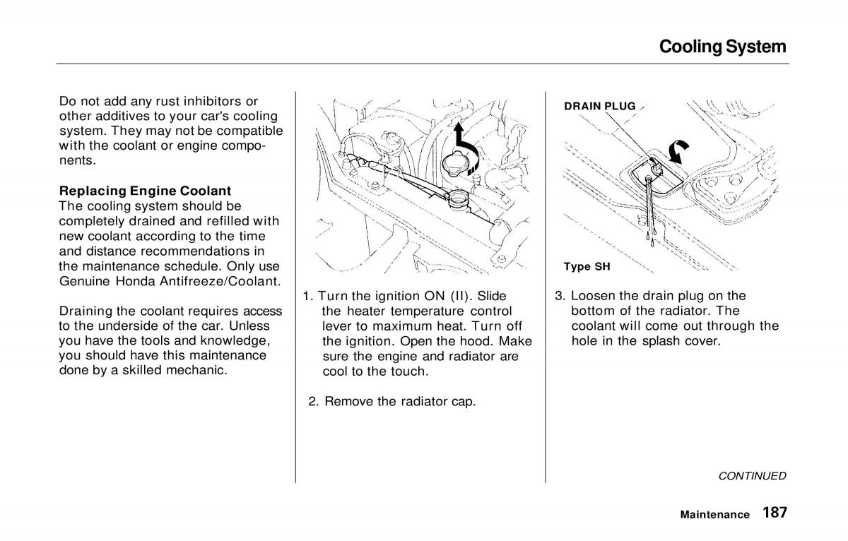 Honda Prelude V 5 owners manual / page 184