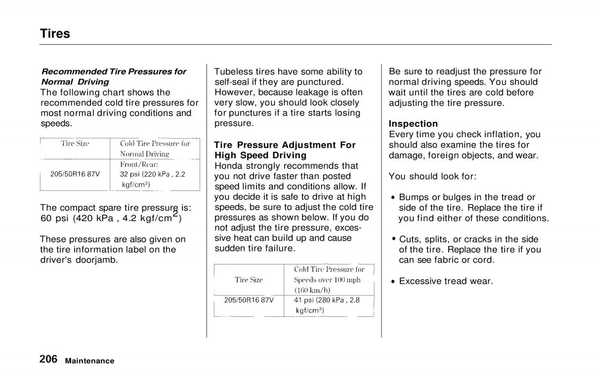 Honda Prelude V 5 owners manual / page 203