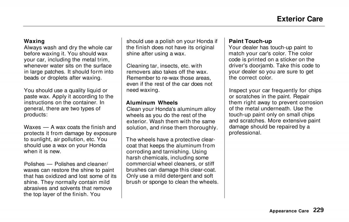Honda Prelude V 5 owners manual / page 225