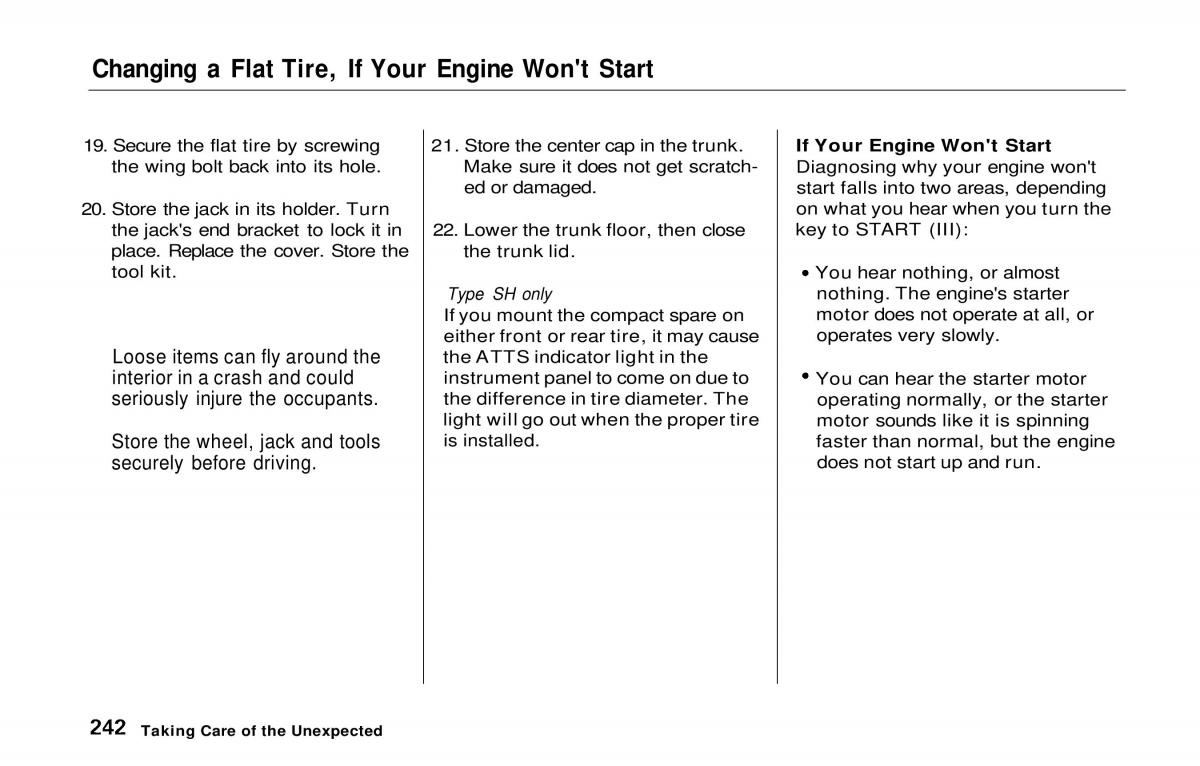 Honda Prelude V 5 owners manual / page 237