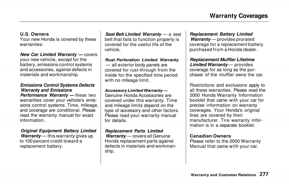 Honda Prelude V 5 owners manual / page 271