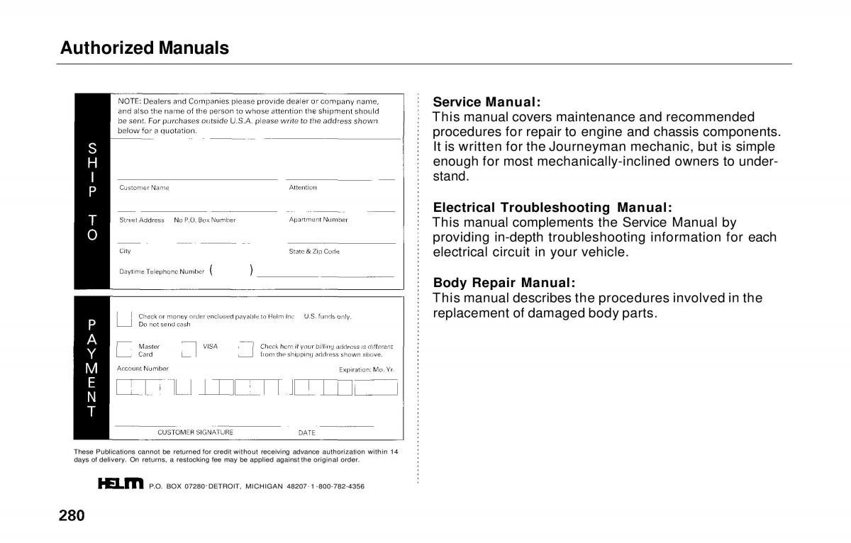 Honda Prelude V 5 owners manual / page 274