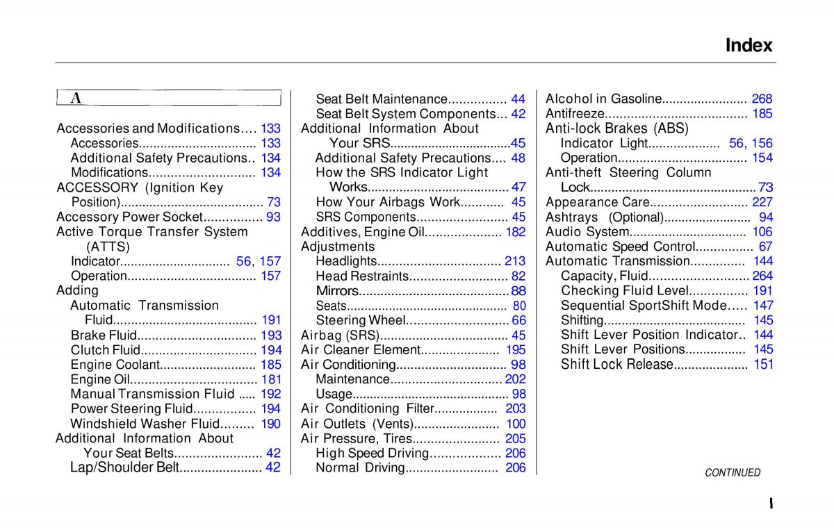 Honda Prelude V 5 owners manual / page 275