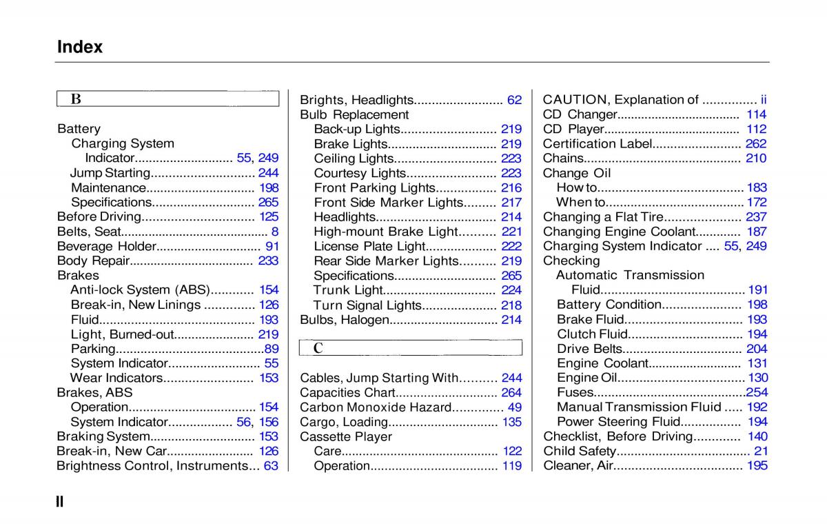 Honda Prelude V 5 owners manual / page 276