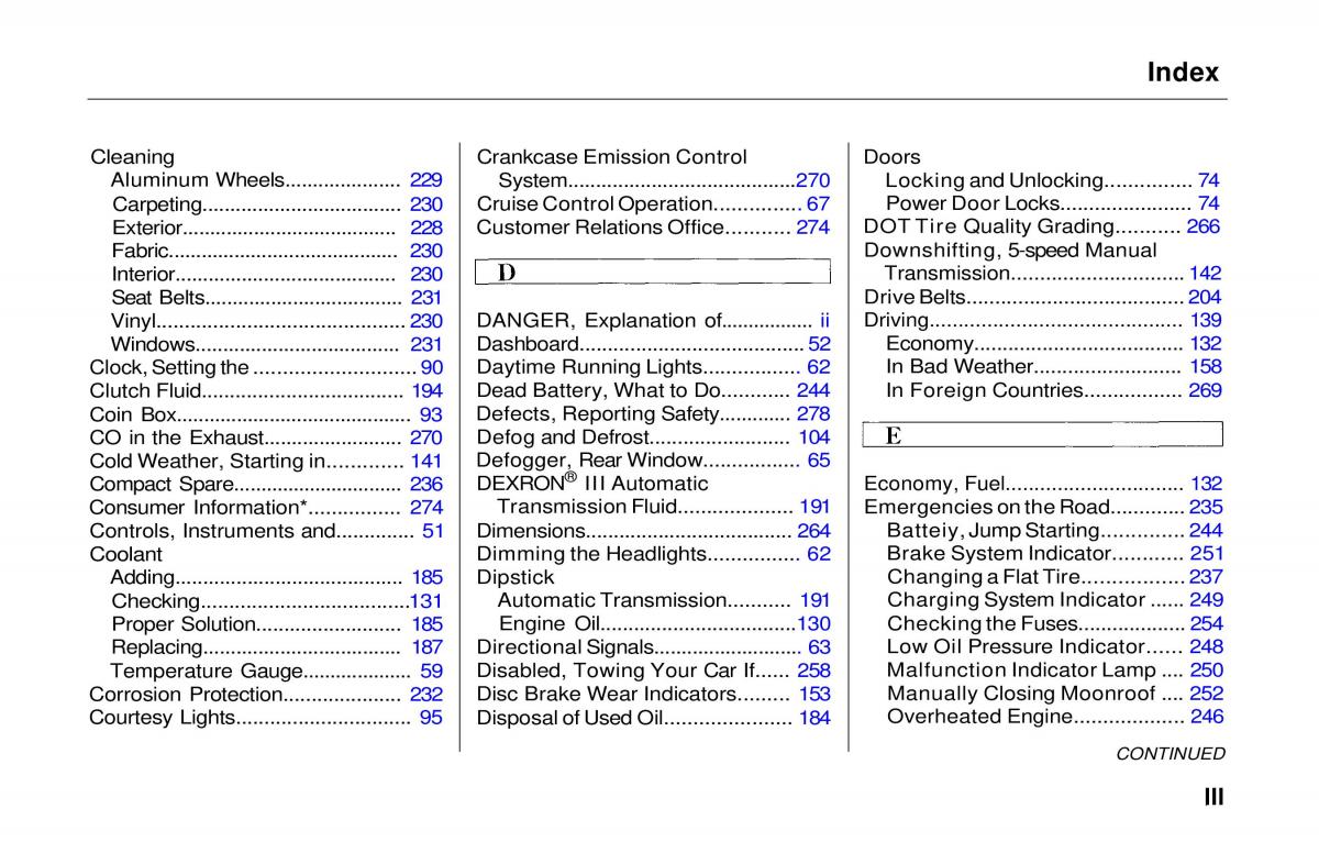 Honda Prelude V 5 owners manual / page 277