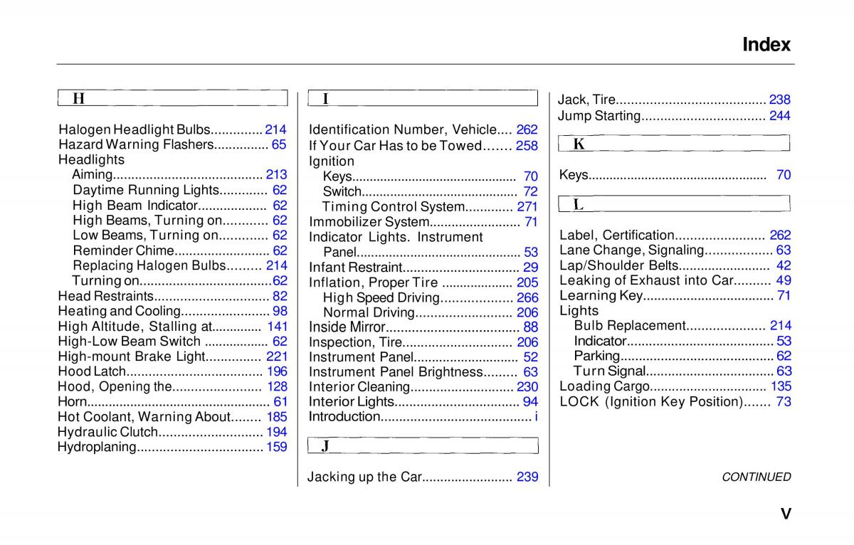 Honda Prelude V 5 owners manual / page 279