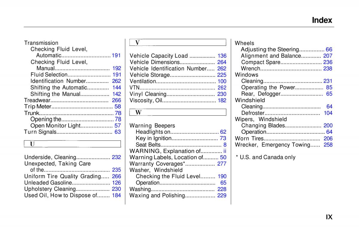 manual  Honda Prelude V 5 owners manual / page 283