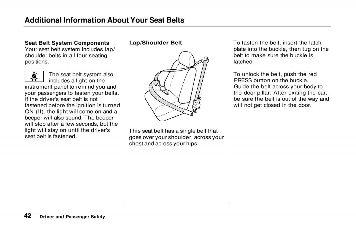 Honda Prelude V 5 owners manual / page 43