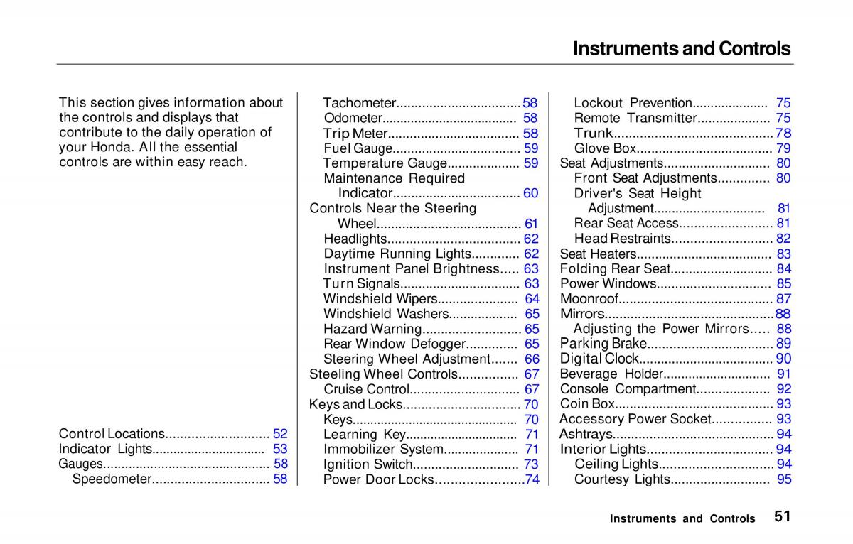 Honda Prelude V 5 owners manual / page 52