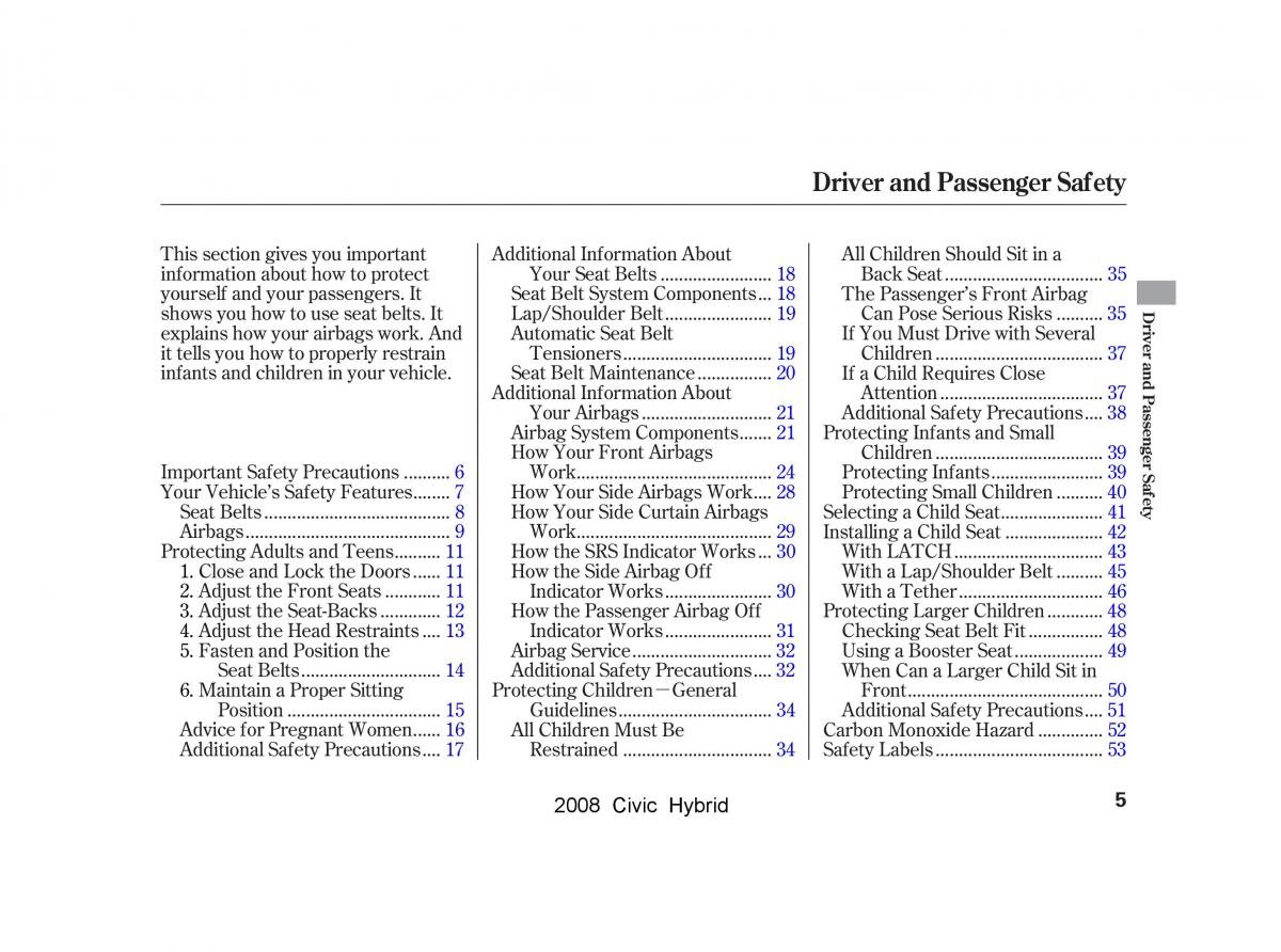 Honda Civic Hybrid VIII 8 owners manual / page 8